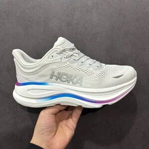 Hoka Women's Platform Shoes - Light Gray with Blue and Pink Accents